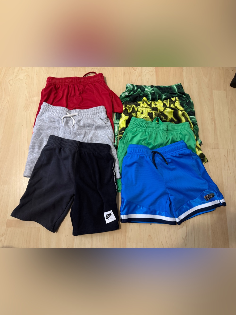Kids Shorts Size S 6/7 Lot of (7) - Black, Royal Blue, Red, Gray, Green, Nike
